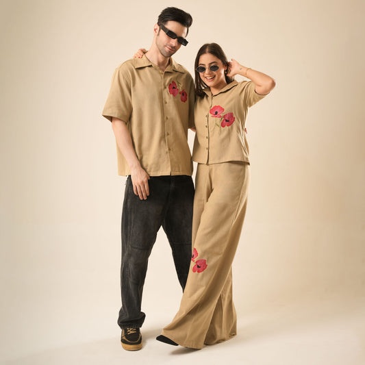 Beige Floral Couple Matching Outfit