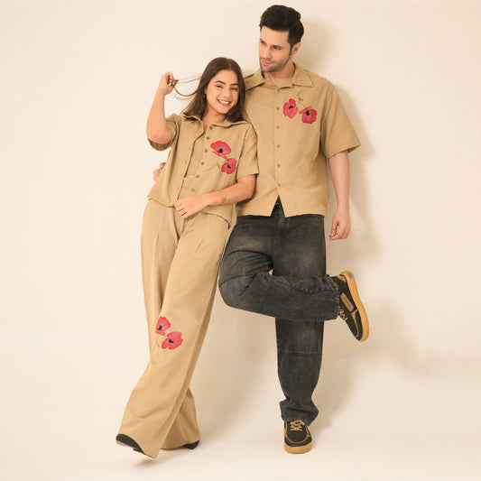 Beige Floral Couple Matching Outfit